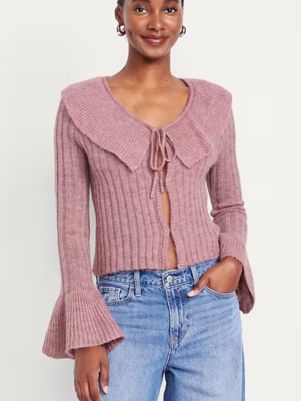 Old Navy Fragrant Rose Wool-Blend Ruffle Tie-Front Cropped Cardigan/NWT/S